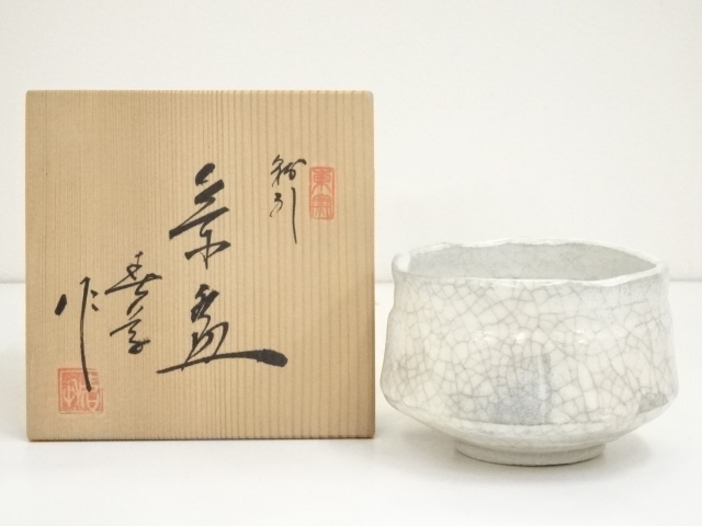 JAPANESE TEA CEREMONY / CHAWAN(TEA BOWL) / WHITE SLIP GLAZE / BY SHUNSO NAKAJIMA